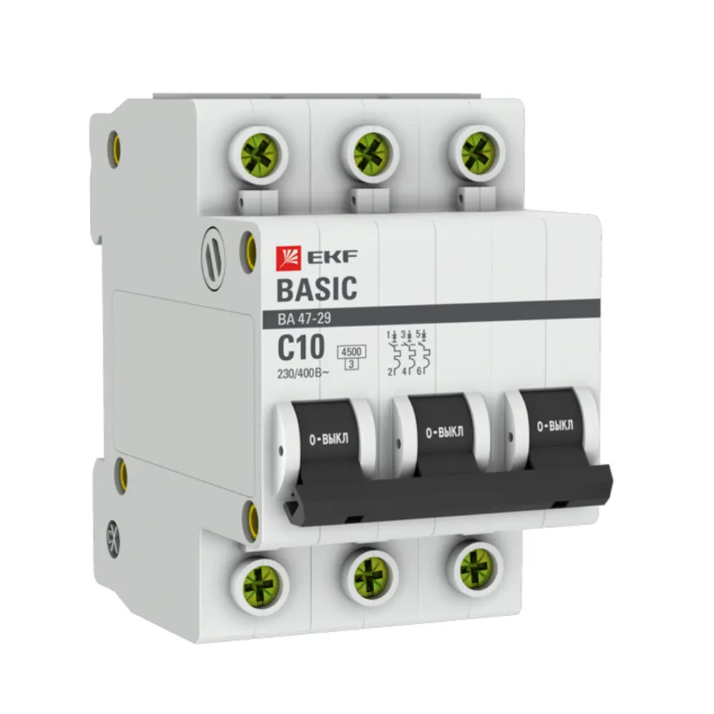 Фото 3 Автоматический выключатель Ekf Basic 3P 10 А 4.5 кА mcb4729-3-10C Фото 3 Автоматический выключатель Ekf Basic 3P 10 А 4.5 кА mcb4729-3-10C