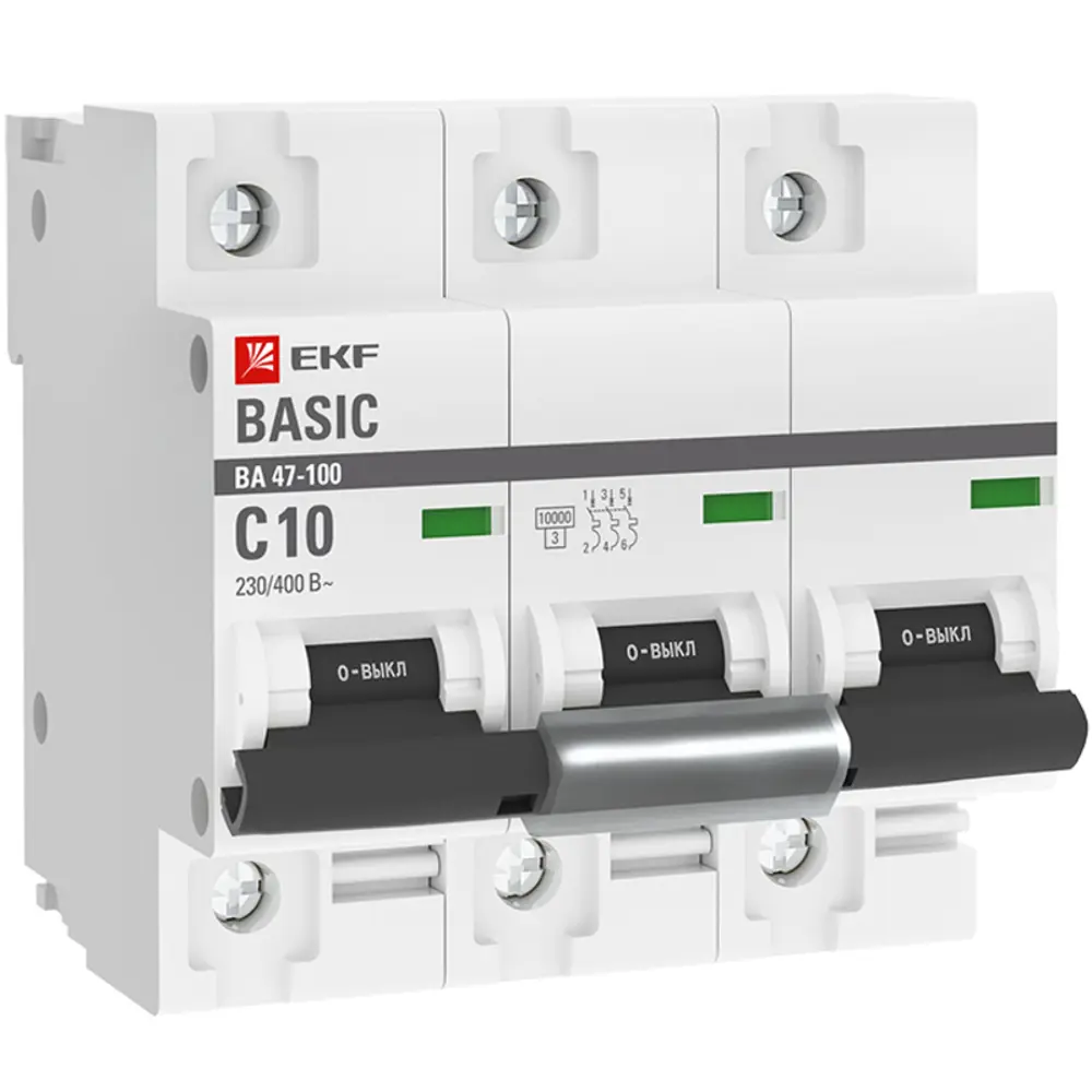 Фото 3 Автоматический выключатель EKF Basic ВА47-100 3P C10 А 10 кА mcb47100-3-10C-bas
