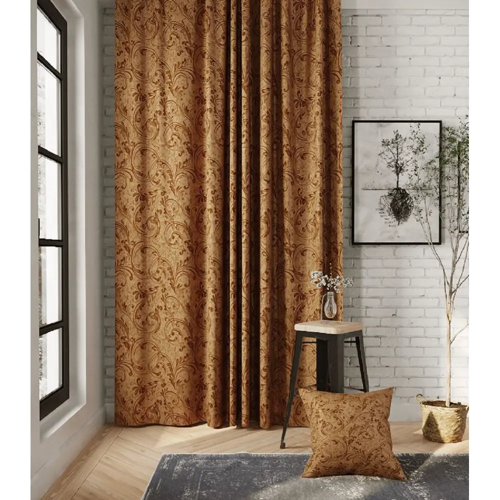 Фото Штора на шторной ленте Лопух 170x270 см цвет коричневый