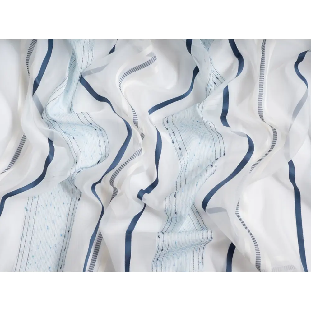 Фото 3 Тюль на шторной ленте полоска синяя 300x260 см цвет белый Фото 3 Тюль на шторной ленте полоска синяя 300x260 см цвет белый