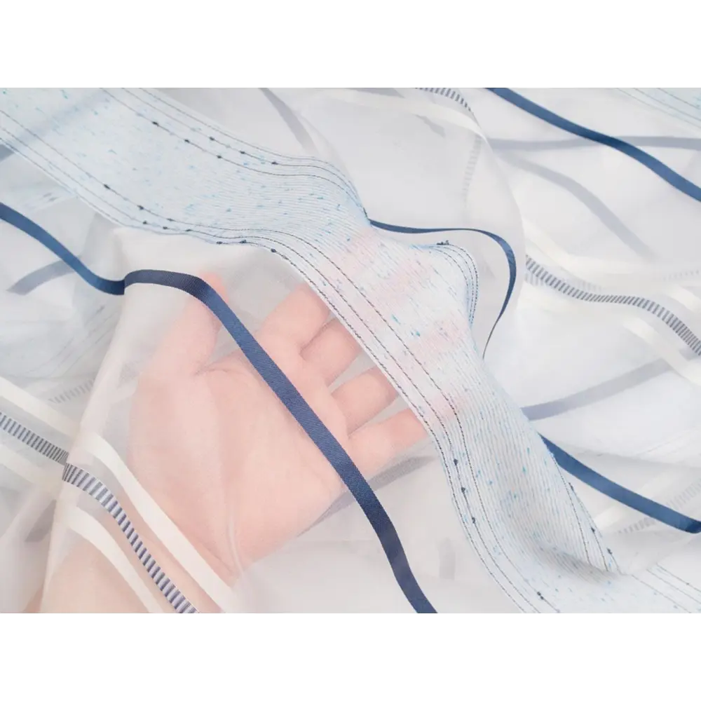 Фото 6 Тюль на шторной ленте полоска синяя 300x260 см цвет белый Фото 6 Тюль на шторной ленте полоска синяя 300x260 см цвет белый