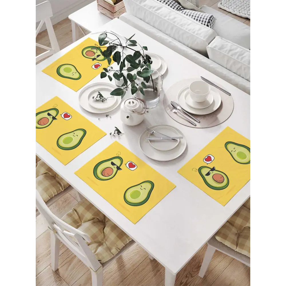 Фото Набор сервировочных салфеток JoyArty Влюбленные авокадо, 46x32 см, 4 шт Фото Набор сервировочных салфеток JoyArty Влюбленные авокадо, 46x32 см, 4 шт