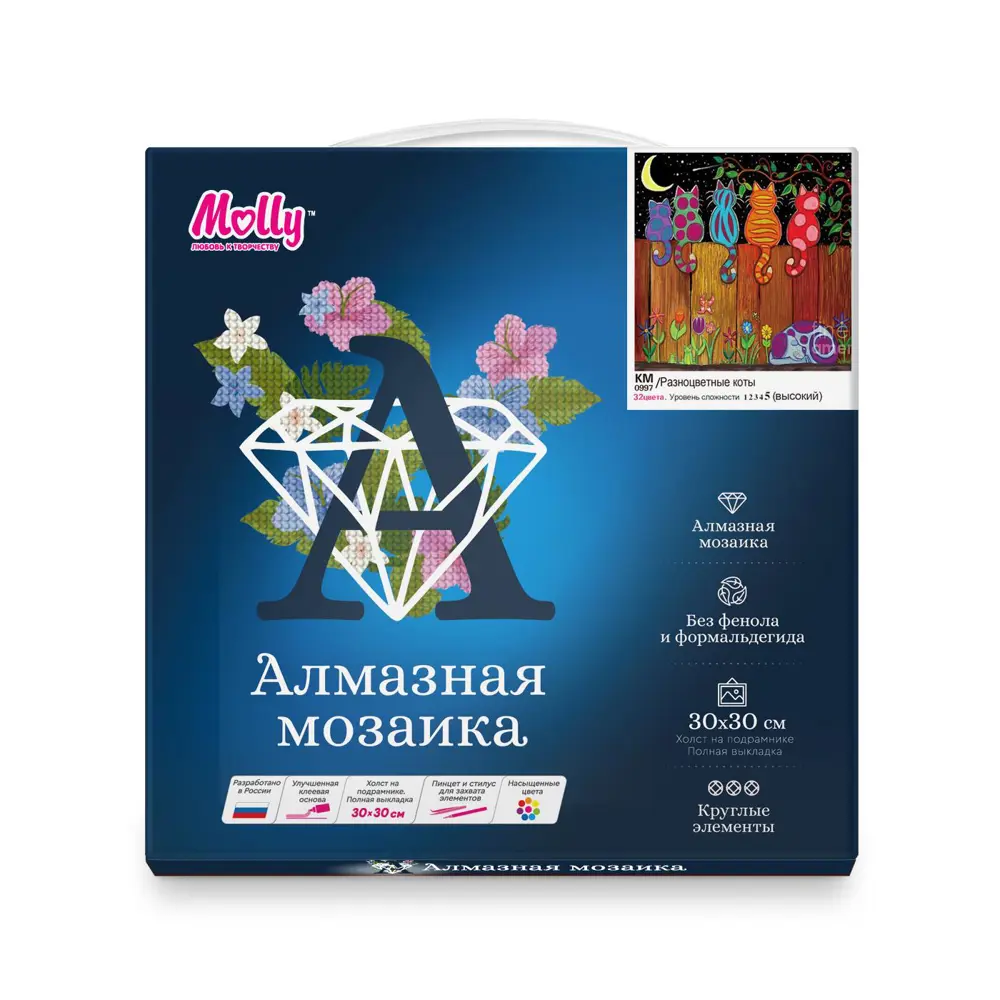 Фото 3 Алмазная мозаика 30х30 см Разноцветные коты (32 цвета) Фото 3 Алмазная мозаика 30х30 см Разноцветные коты (32 цвета)