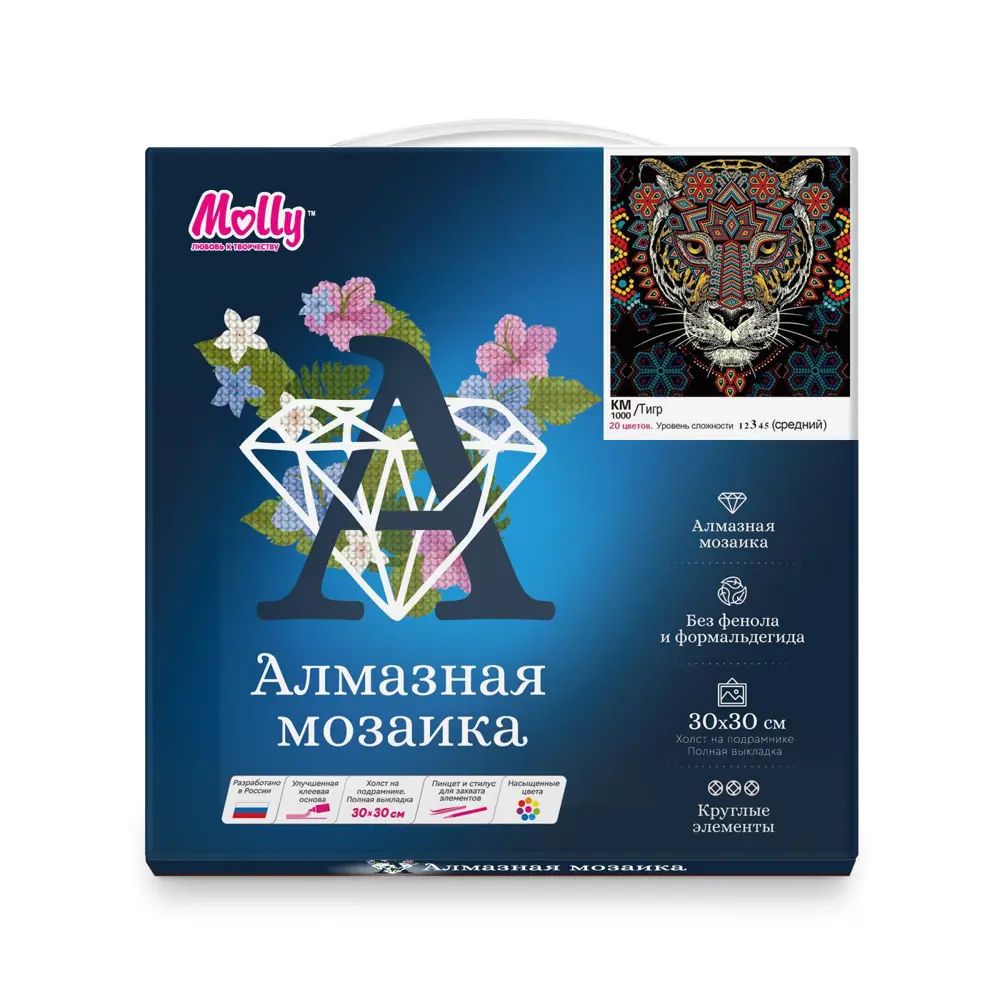 Фото 3 Алмазная мозаика 30х30 см Тигр (20 цветов) Фото 3 Алмазная мозаика 30х30 см Тигр (20 цветов)