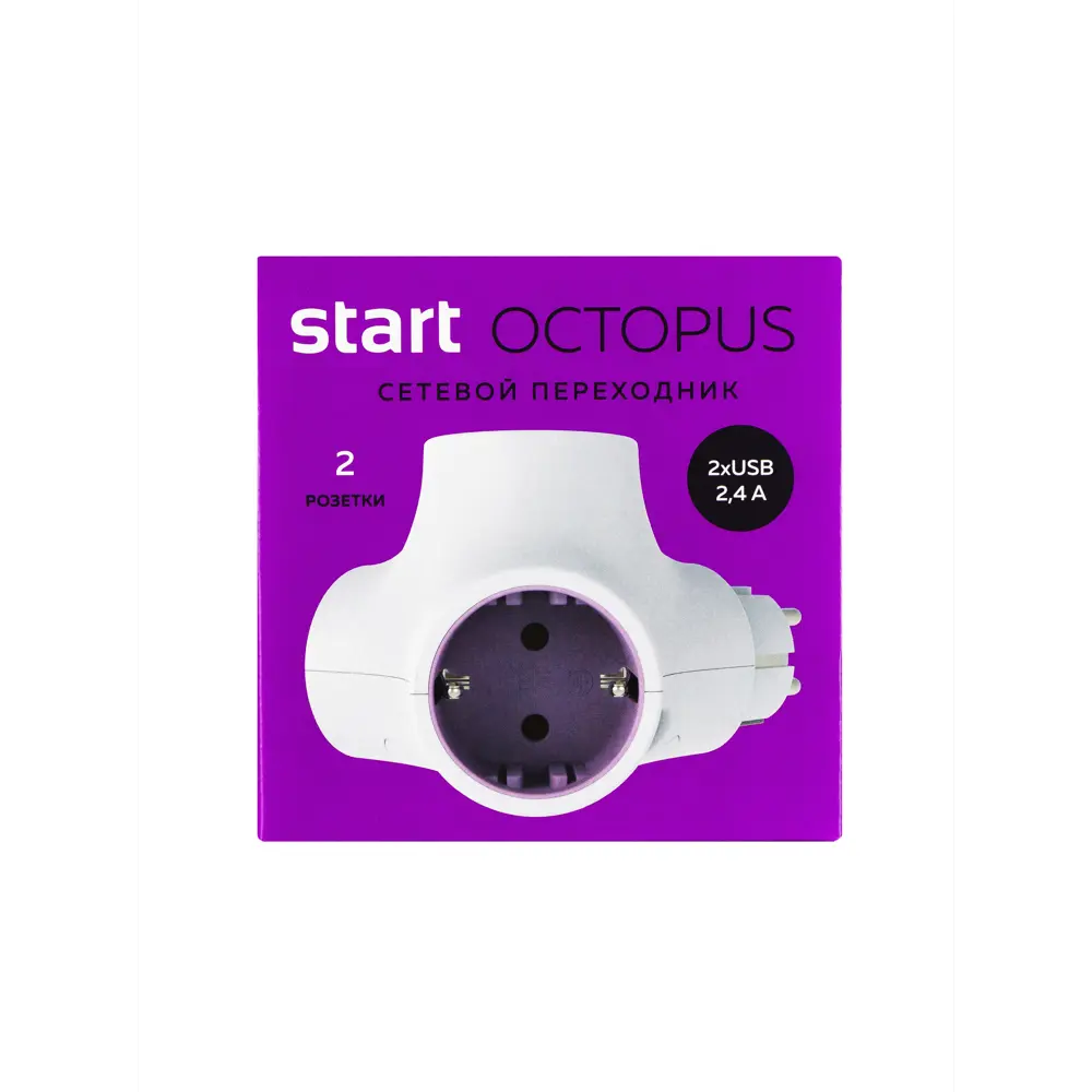 Фото 7 Разветвитель Старт Octopus 2 розетки с заземлением 16 А 2 USB 2.4 А цвет белый Фото 7 Разветвитель Старт Octopus 2 розетки с заземлением 16 А 2 USB 2.4 А цвет белый