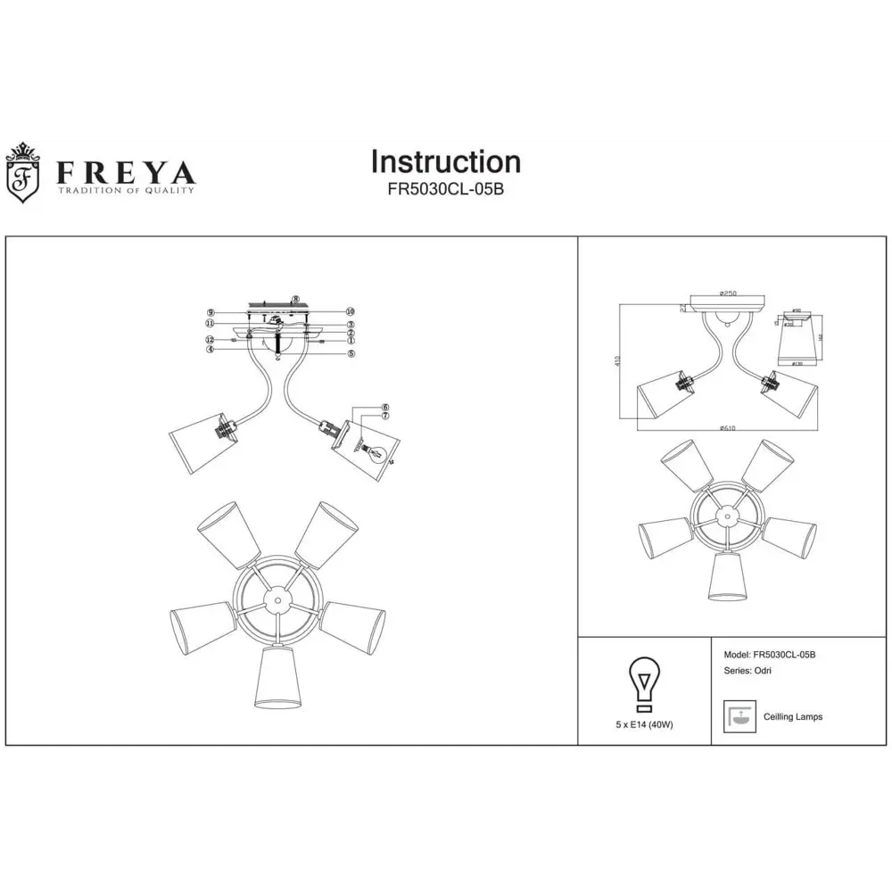 Фото 2 Потолочный светильник Freya Odri FR5030CL-05B E14 5 ламп 13 м² Фото 2 Потолочный светильник Freya Odri FR5030CL-05B E14 5 ламп 13 м²