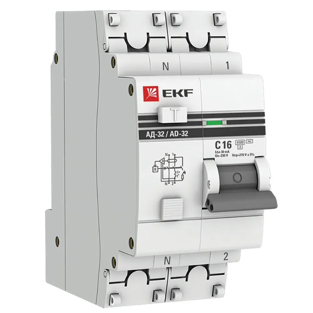 Фото Дифференциальный автомат EKF PROxima АД-32 1P N C16 A 30 мА 4.5 кА AC DA32-16-30-pro Фото Дифференциальный автомат EKF PROxima АД-32 1P N C16 A 30 мА 4.5 кА AC DA32-16-30-pro