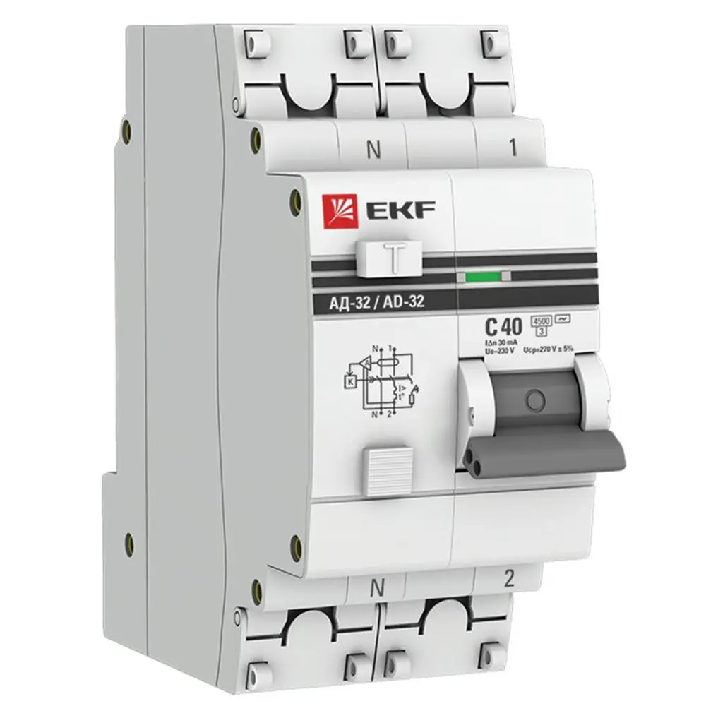 Фото 2 Дифференциальный автомат EKF PROxima АД-32 1P N C40 A 30 мА 4.5 кА AC DA32-40-30-pro Фото 2 Дифференциальный автомат EKF PROxima АД-32 1P N C40 A 30 мА 4.5 кА AC DA32-40-30-pro