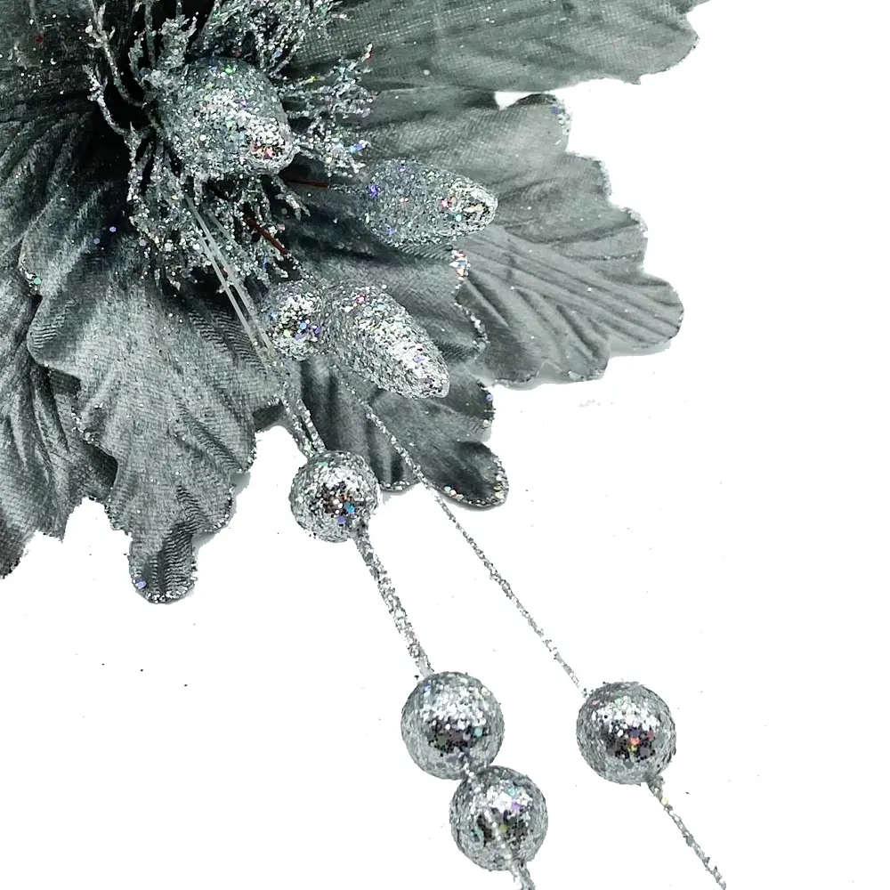 Фото 2 Украшение цветок на ветке 40 см серебро новогодний Фото 2 Украшение цветок на ветке 40 см серебро новогодний