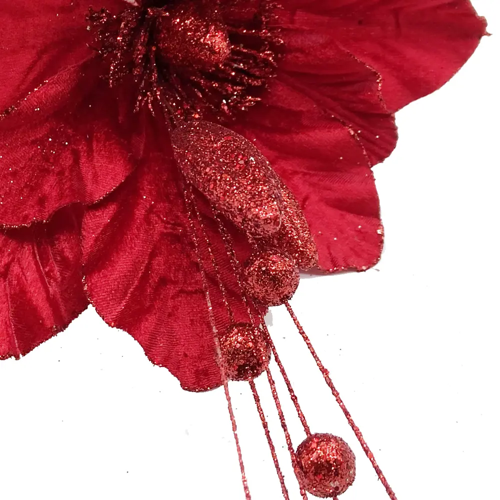 Фото 2 Украшение цветок на ветке 40см красный новогодний Фото 2 Украшение цветок на ветке 40см красный новогодний