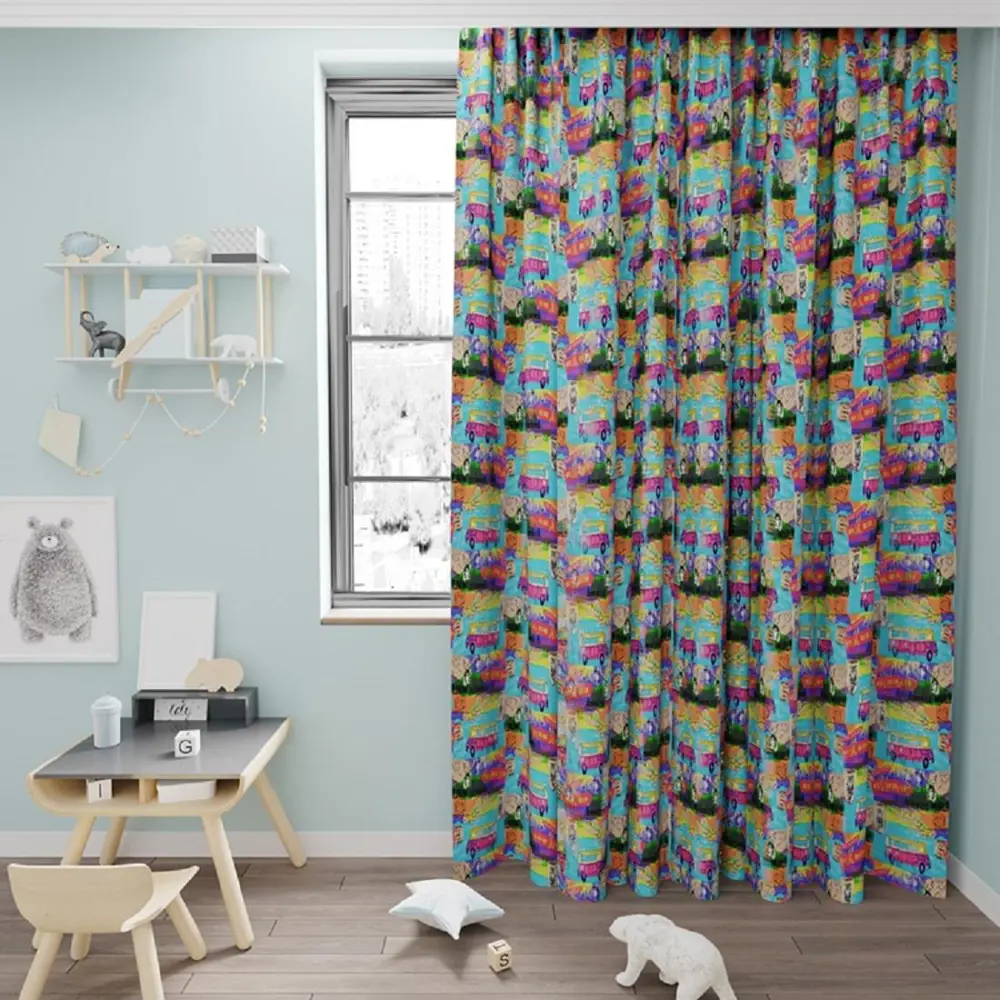 Фото Штора на шторной ленте Bus 170x260 см цвет голубой