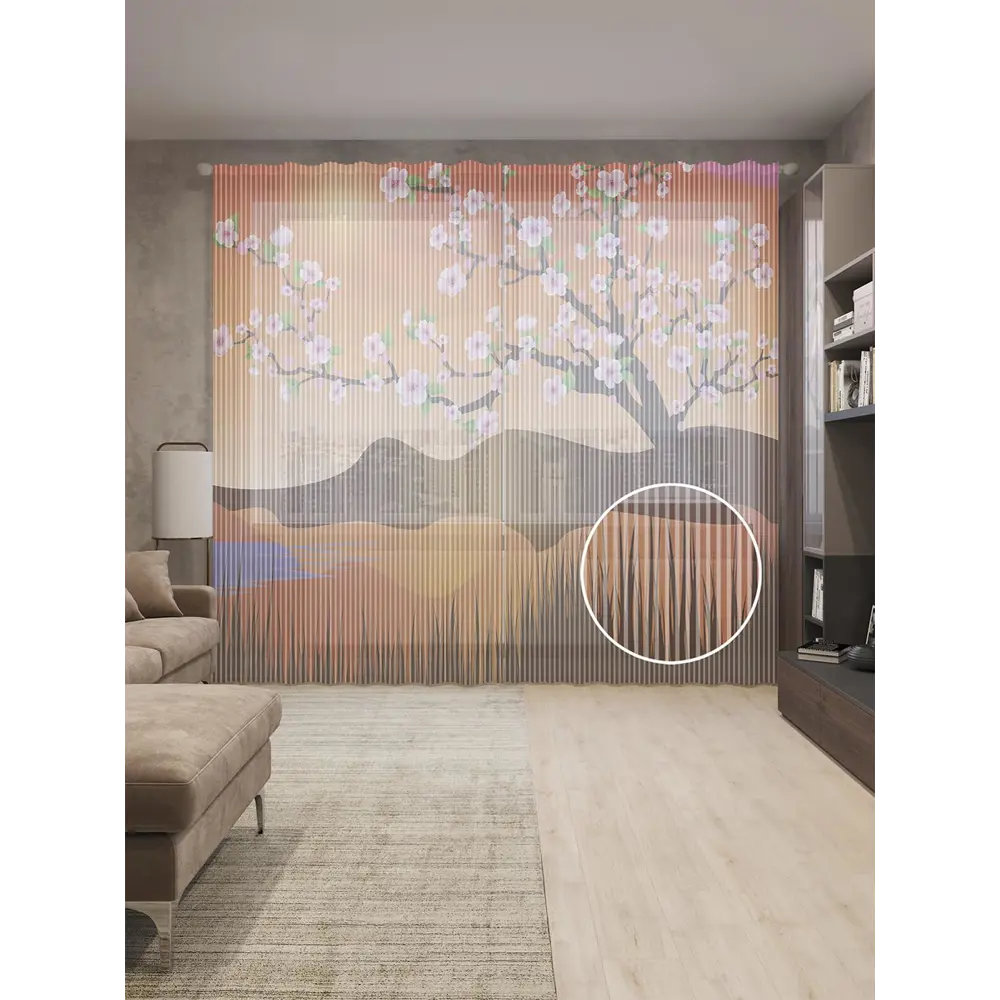 Фото Тюль на шторной ленте Пустыня расцветает 310х265 см рисунок природный цвет оранжевый