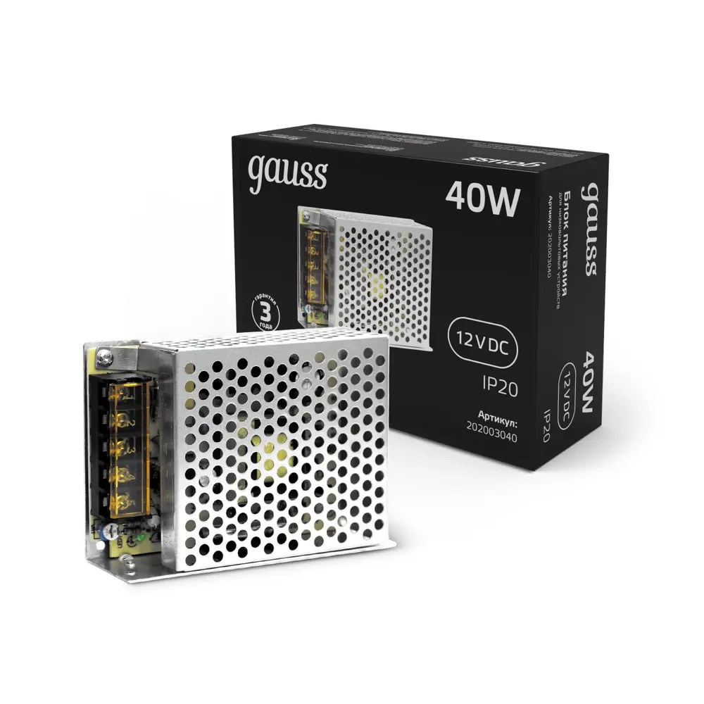 Фото Блок питания для светодиодов GAUSS 202003040 12 В 40 Вт IP20 Фото Блок питания для светодиодов GAUSS 202003040 12 В 40 Вт IP20