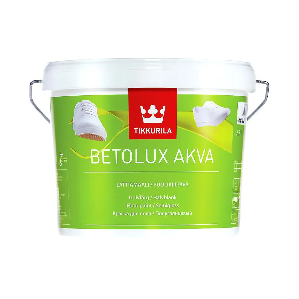 Фото Краска для пола TIKKURILA 41260030130 БЕТОЛЮКС АКВА 2.7 л цвет белый Фото Краска для пола TIKKURILA 41260030130 БЕТОЛЮКС АКВА 2.7 л цвет белый
