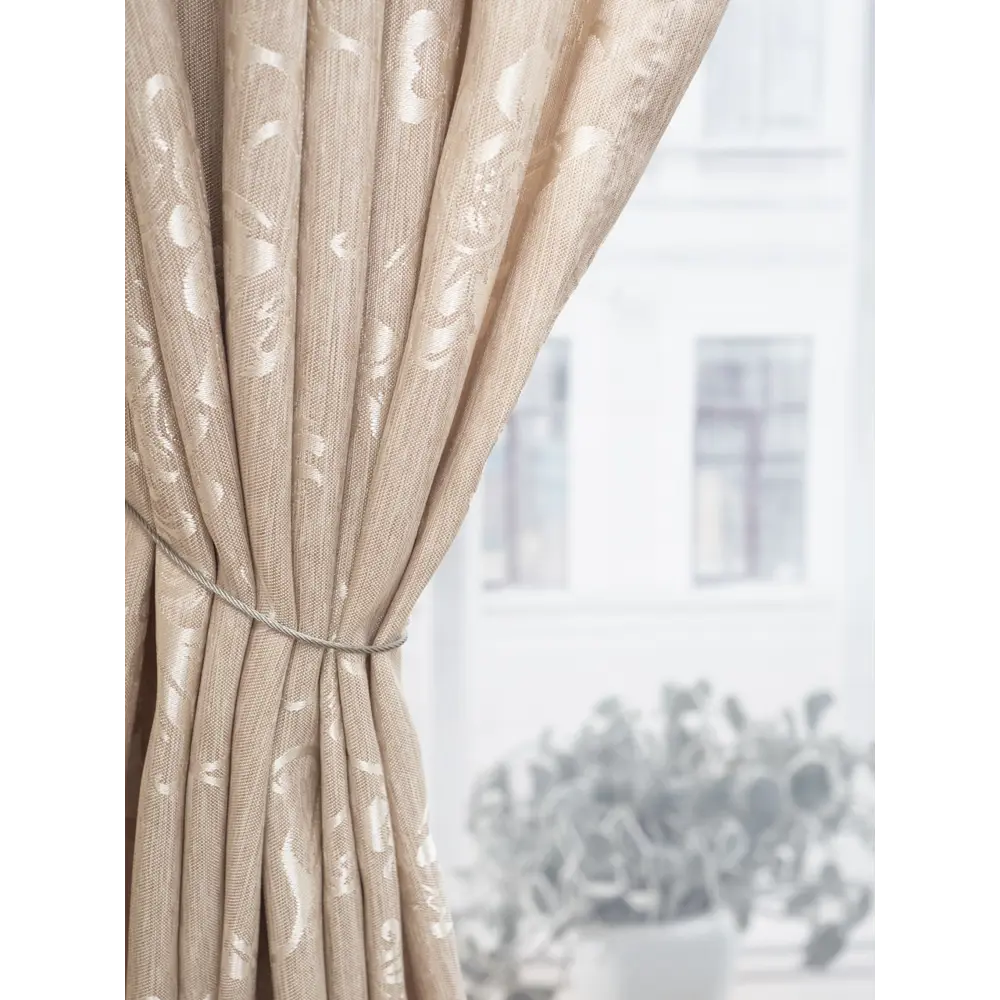 Фото Штора на шторной ленте Flow 170x250 см цвет бежевый Фото Штора на шторной ленте Flow 170x250 см цвет бежевый