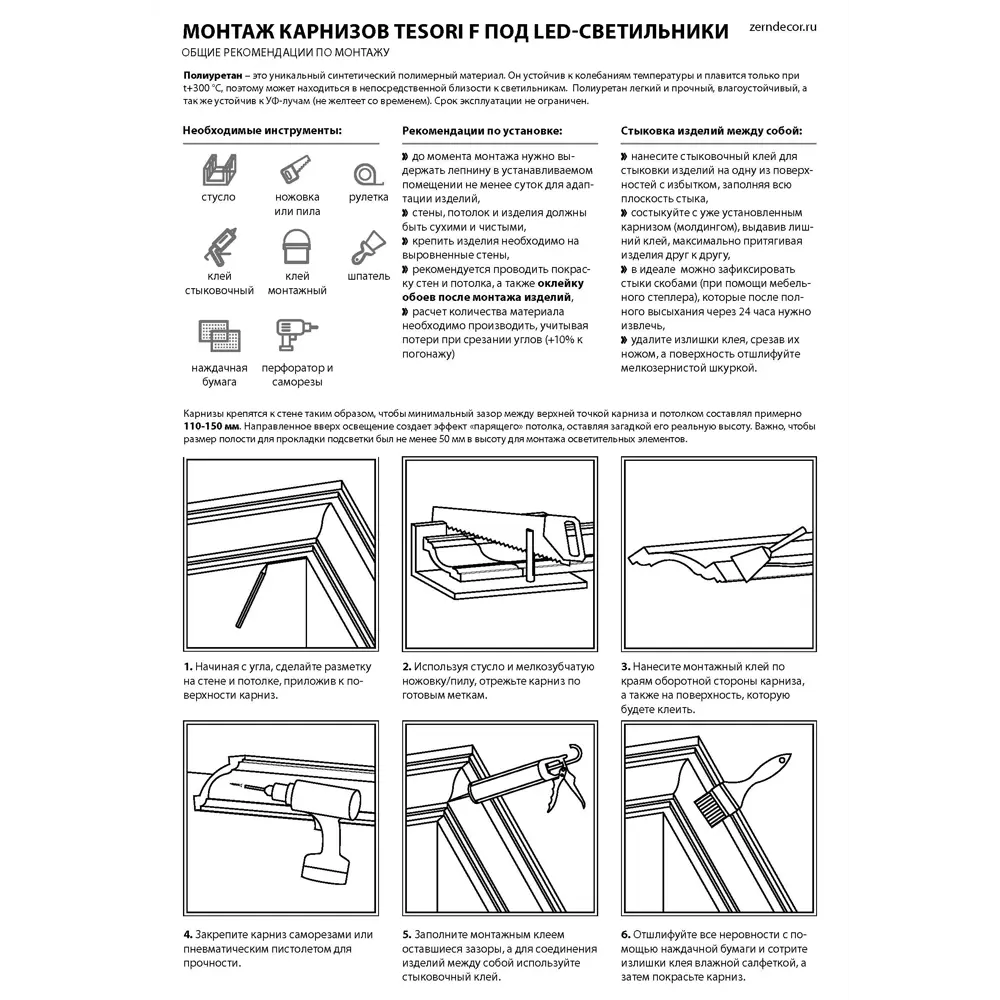 Фото 5 Молдинг для светодиодных систем непрямого освещения Tesori KF 502 75x36x2000 полиуретан, цвет белый