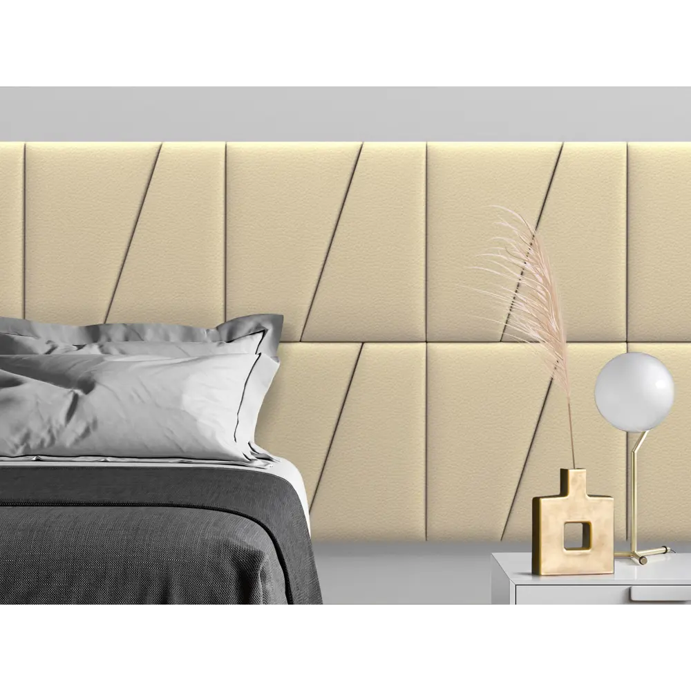 Фото 3 Комплект мягких панелей Tartilla трапеция правая эко кожа цвет ваниль 500х500х29мм 2шт Фото 3 Комплект мягких панелей Tartilla трапеция правая эко кожа цвет ваниль 500х500х29мм 2шт