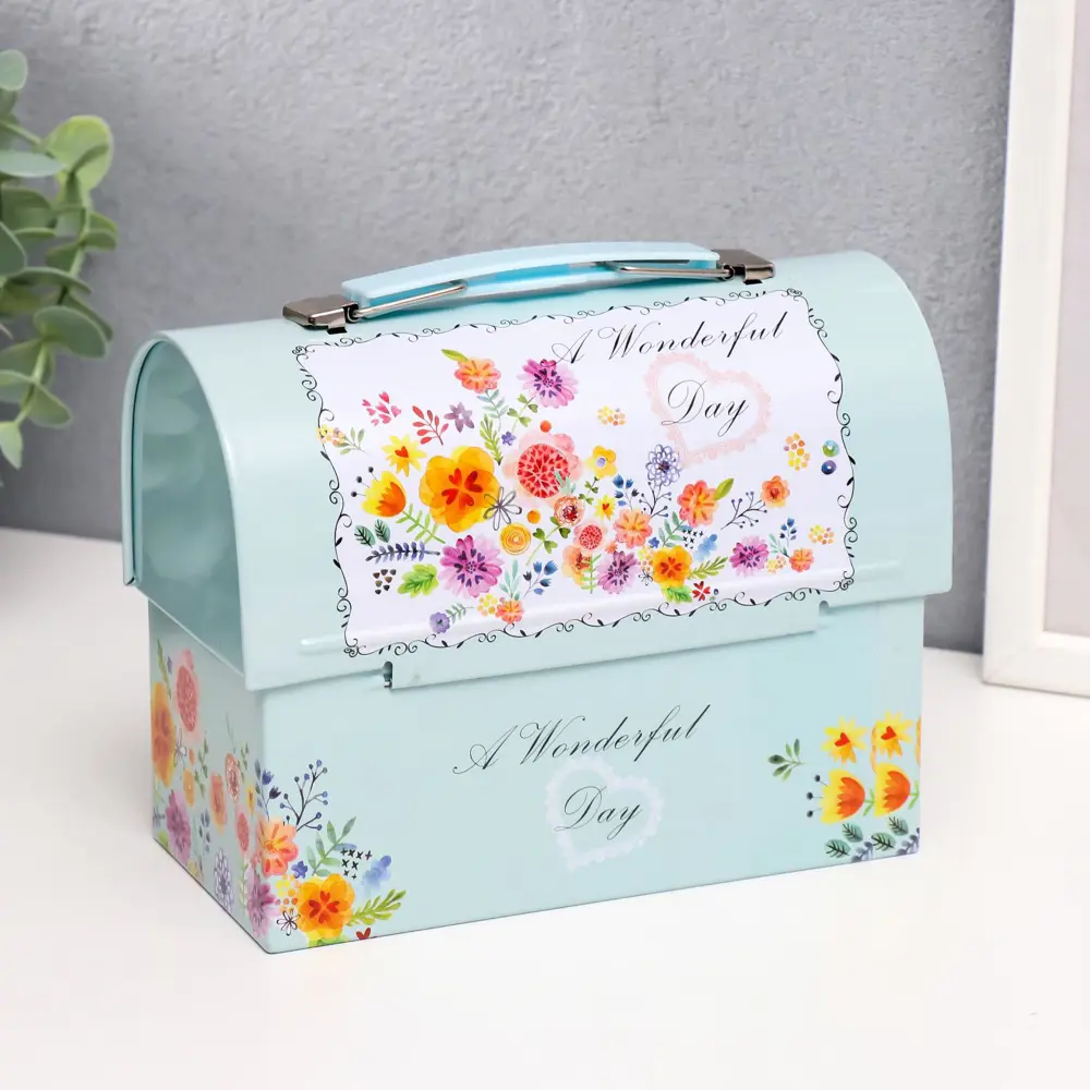 Фото Копилка сундучок "Прекрасный день. Цветочный" 13.5x17.2x8.2 см