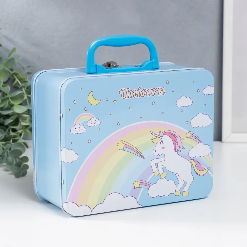 Фото Копилка чемодан "Единорог и радуга" 9.5x15.5x19.5 см