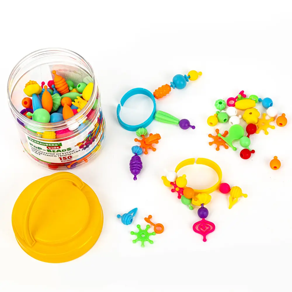Фото 3 Конструктор Pop-beads для творчества, игр и создания украшений, 150 бусин, основы для браслетов, колец, Brauberg Kids, 664697 Фото 3 Конструктор Pop-beads для творчества, игр и создания украшений, 150 бусин, основы для браслетов, колец, Brauberg Kids, 664697