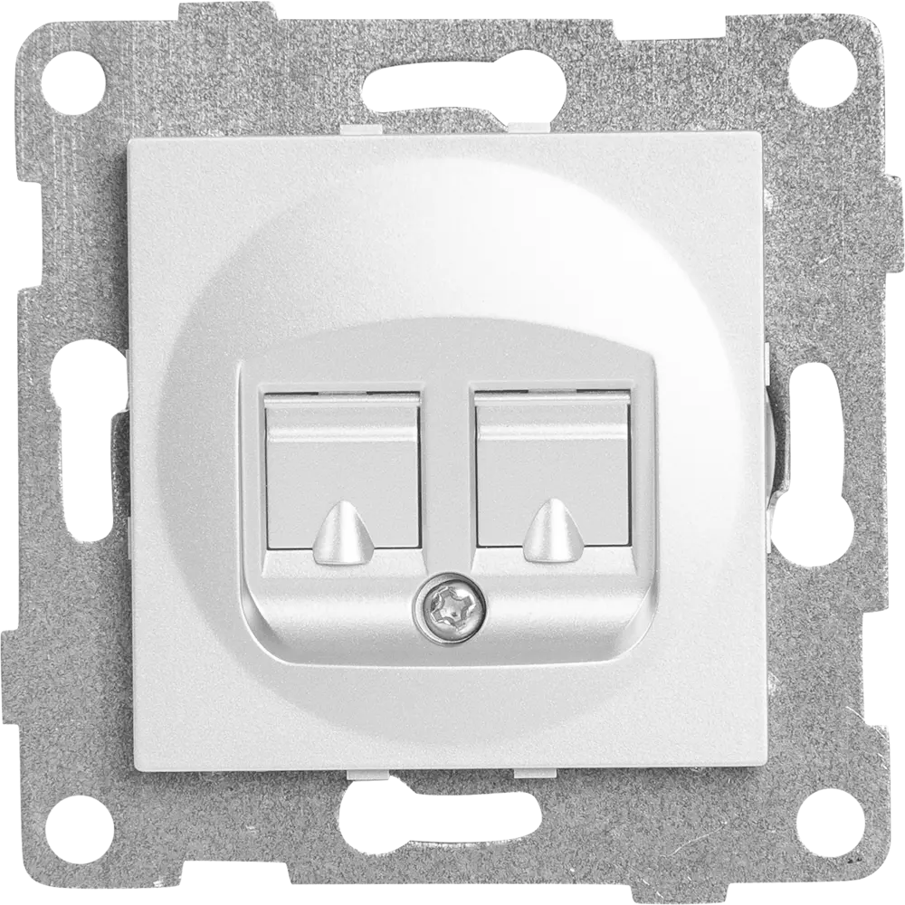 Фото 2 Розетка компьютерная двойная встраиваемая Gusi Electric без заземления RJ45 цвет серебро Фото 2 Розетка компьютерная двойная встраиваемая Gusi Electric без заземления RJ45 цвет серебро