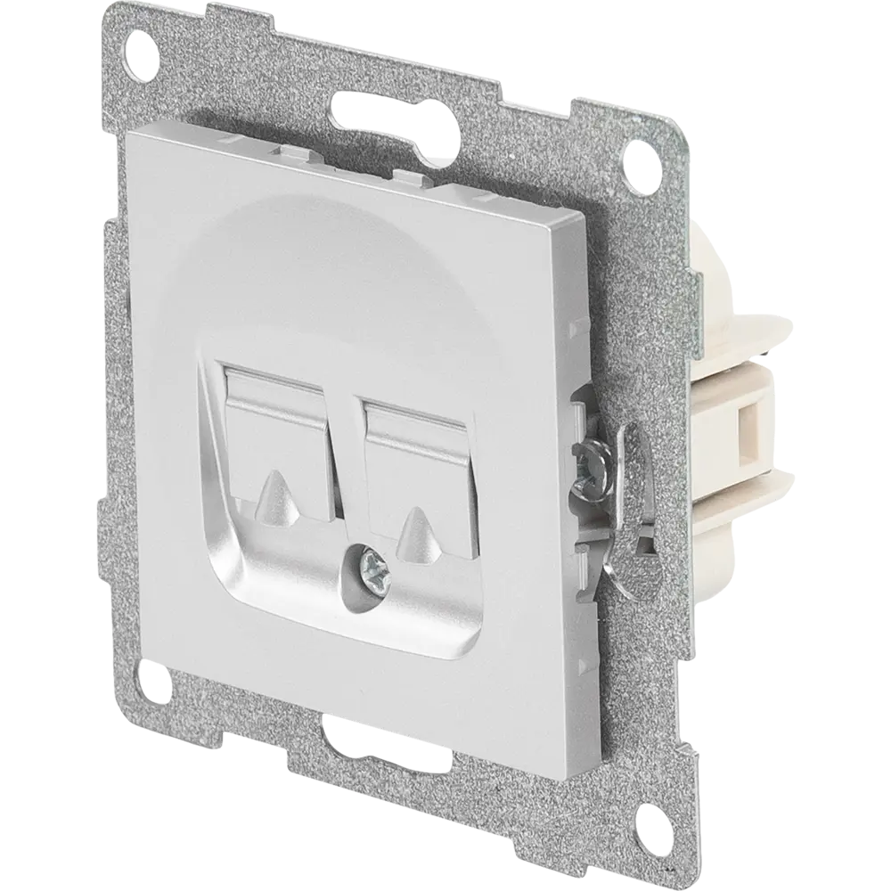 Фото Розетка компьютерная встраиваемая Gusi Electric без заземления RJ45/RJ12 цвет серебро Фото Розетка компьютерная встраиваемая Gusi Electric без заземления RJ45/RJ12 цвет серебро