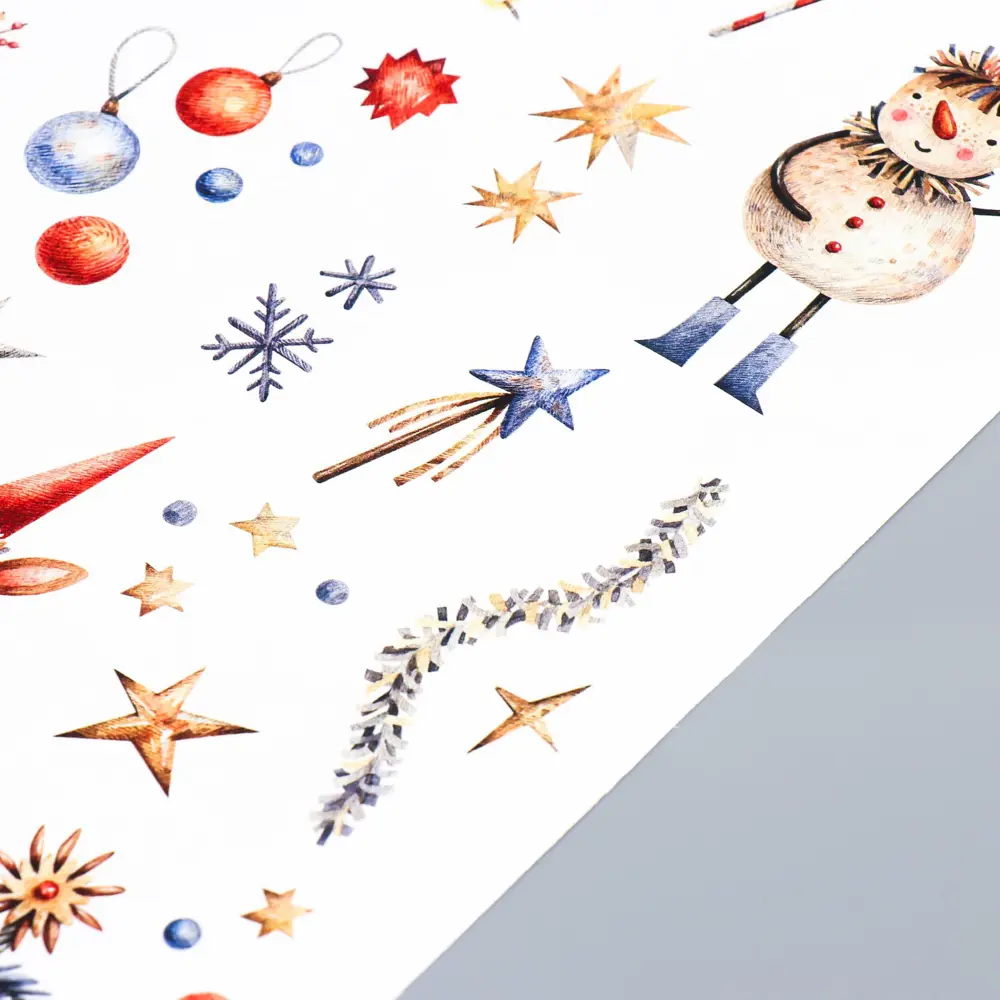 Фото 2 Декоративная наклейка Divino Sticky "Яркие снеговички" белый фон 30x50 см