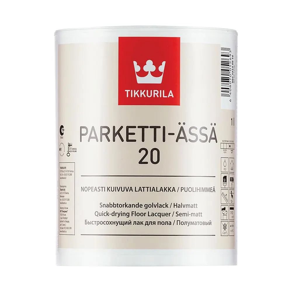 Фото Лак паркетный TIKKURILA 00539140010 полуматовый бесцветный 1 л Фото Лак паркетный TIKKURILA 00539140010 полуматовый бесцветный 1 л