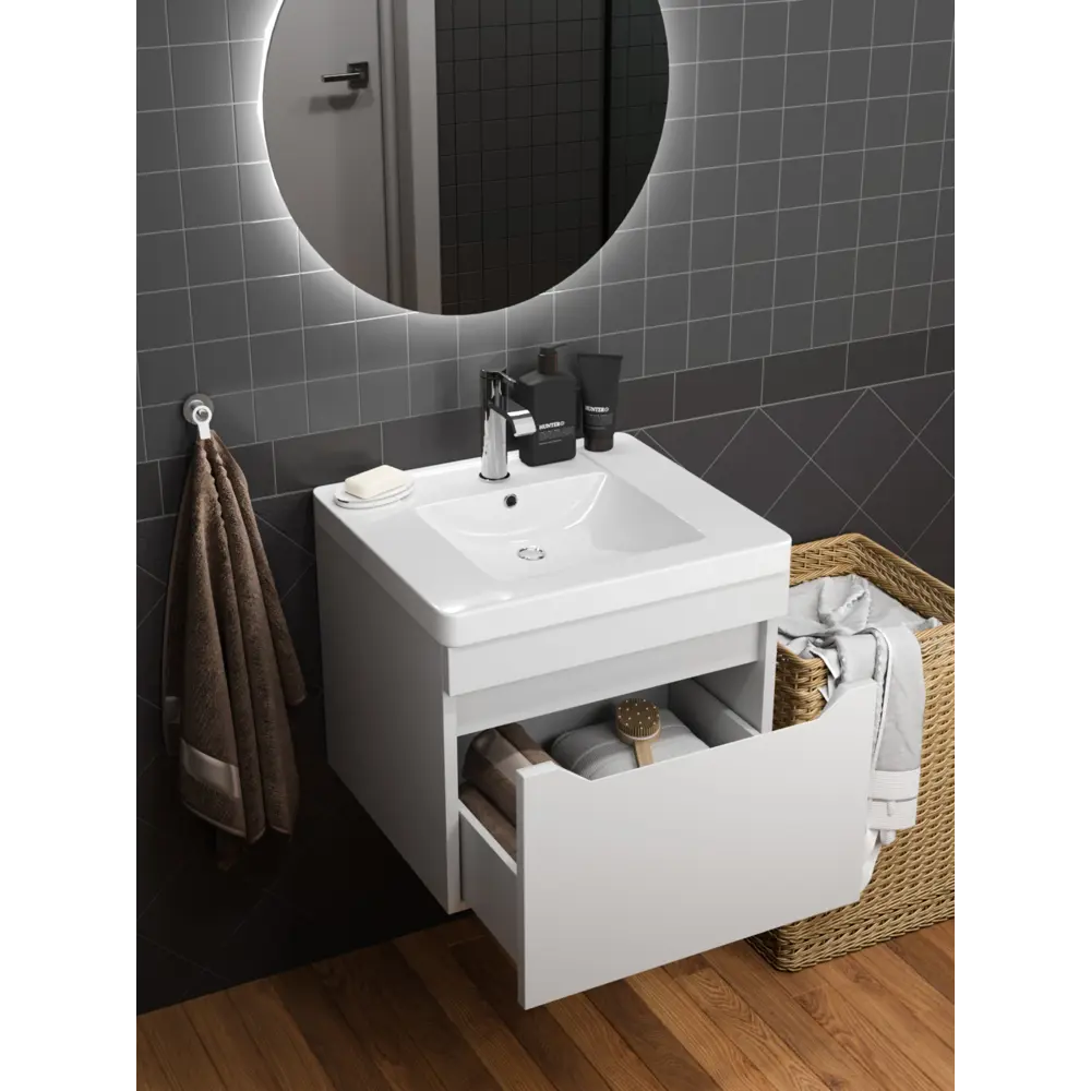 Фото 7 Тумба под раковину подвесная Рондо 80 см МДФ эмаль цвет белый Фото 7 Тумба под раковину подвесная Рондо 80 см МДФ эмаль цвет белый