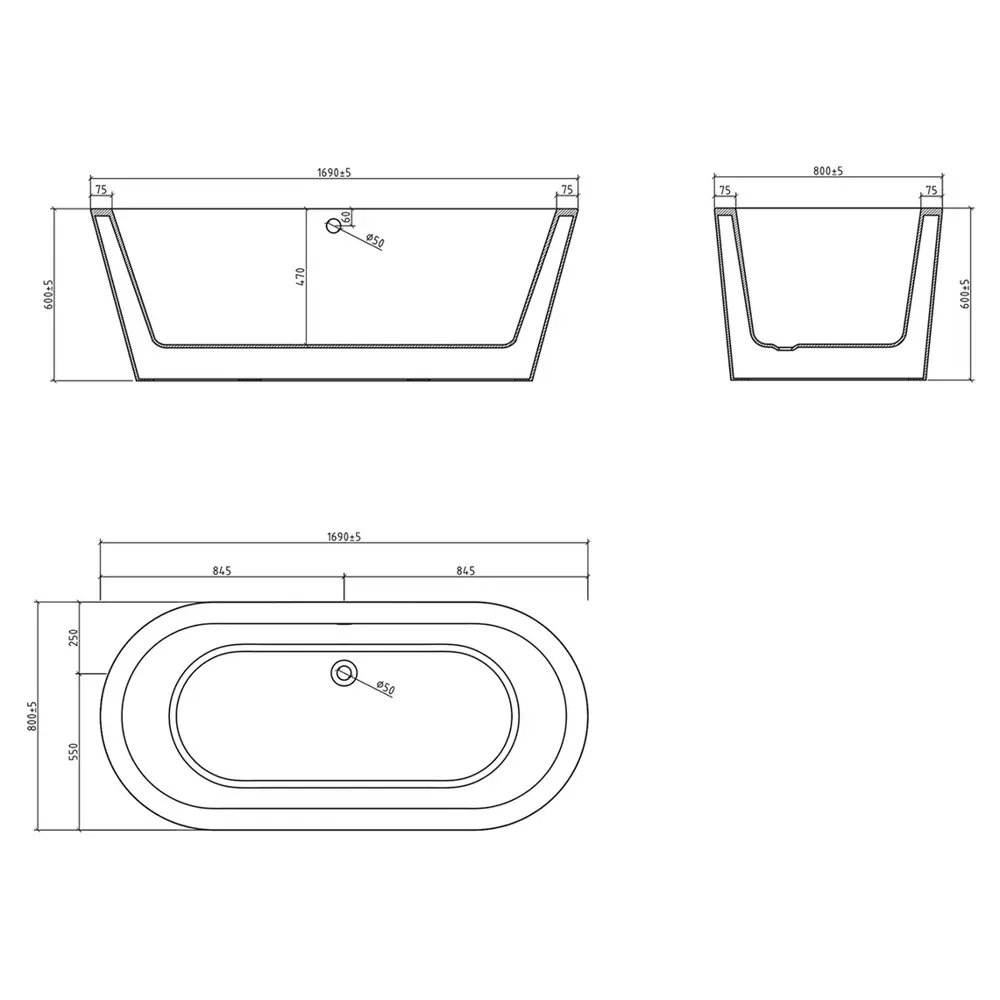 Фото 2 Отдельностоящая ванна Belbagno BB202-1700-800 акрил 170х80см Фото 2 Отдельностоящая ванна Belbagno BB202-1700-800 акрил 170х80см