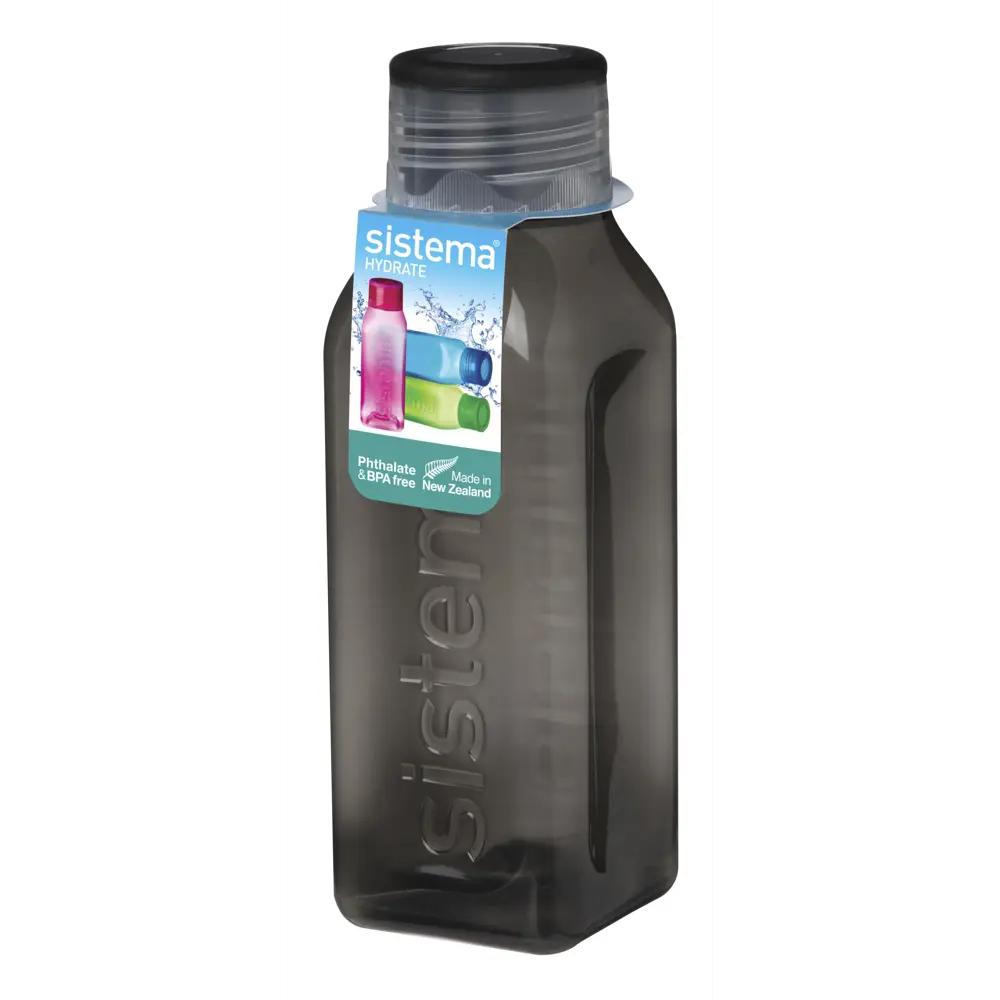 Фото Бутылка квадратная Sistema Hydrate 0.48 л пластик цвет черный Фото Бутылка квадратная Sistema Hydrate 0.48 л пластик цвет черный