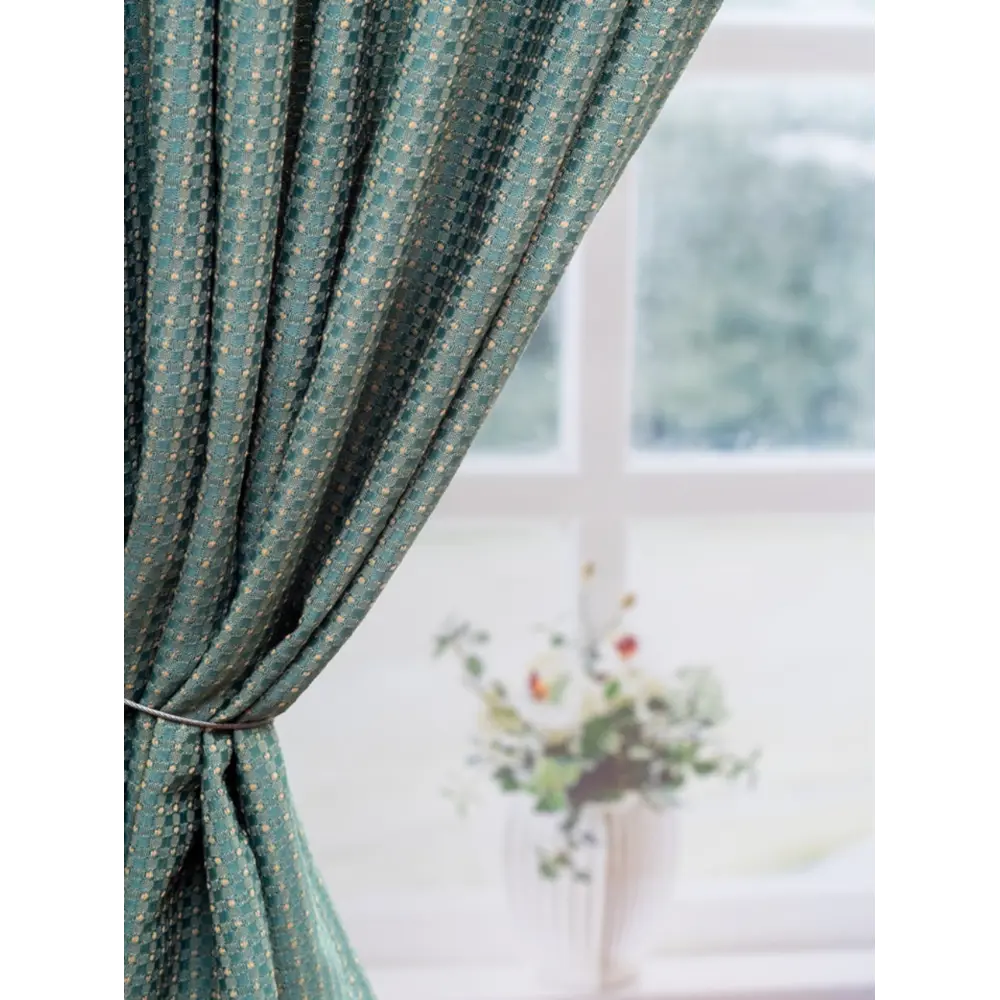 Фото Штора декоративная Green YML1722 на шторной ленте 250x170 см, цвет зеленый Фото Штора декоративная Green YML1722 на шторной ленте 250x170 см, цвет зеленый