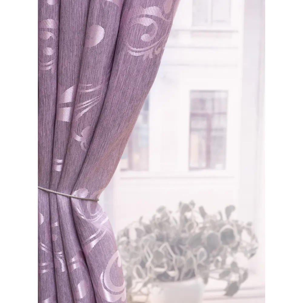Фото Штора на шторной ленте Пион 170x260 см рисунок растительный цвет лиловый