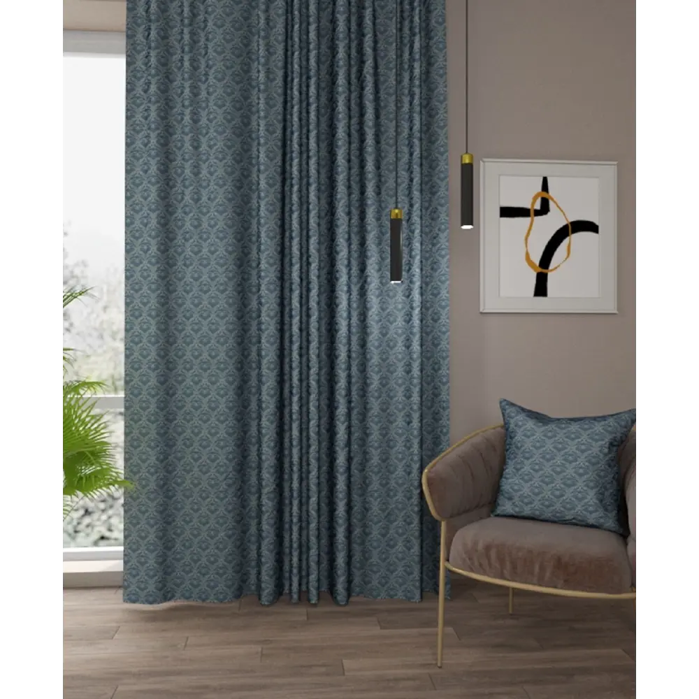 Фото Штора на шторной ленте Вензеля 170x270 см цвет синий Фото Штора на шторной ленте Вензеля 170x270 см цвет синий