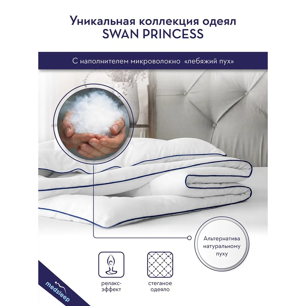 Фото 3 Одеяло Medsleep mdp756035, 210x200 см, силиконизированное волокно Фото 3 Одеяло Medsleep mdp756035, 210x200 см, силиконизированное волокно