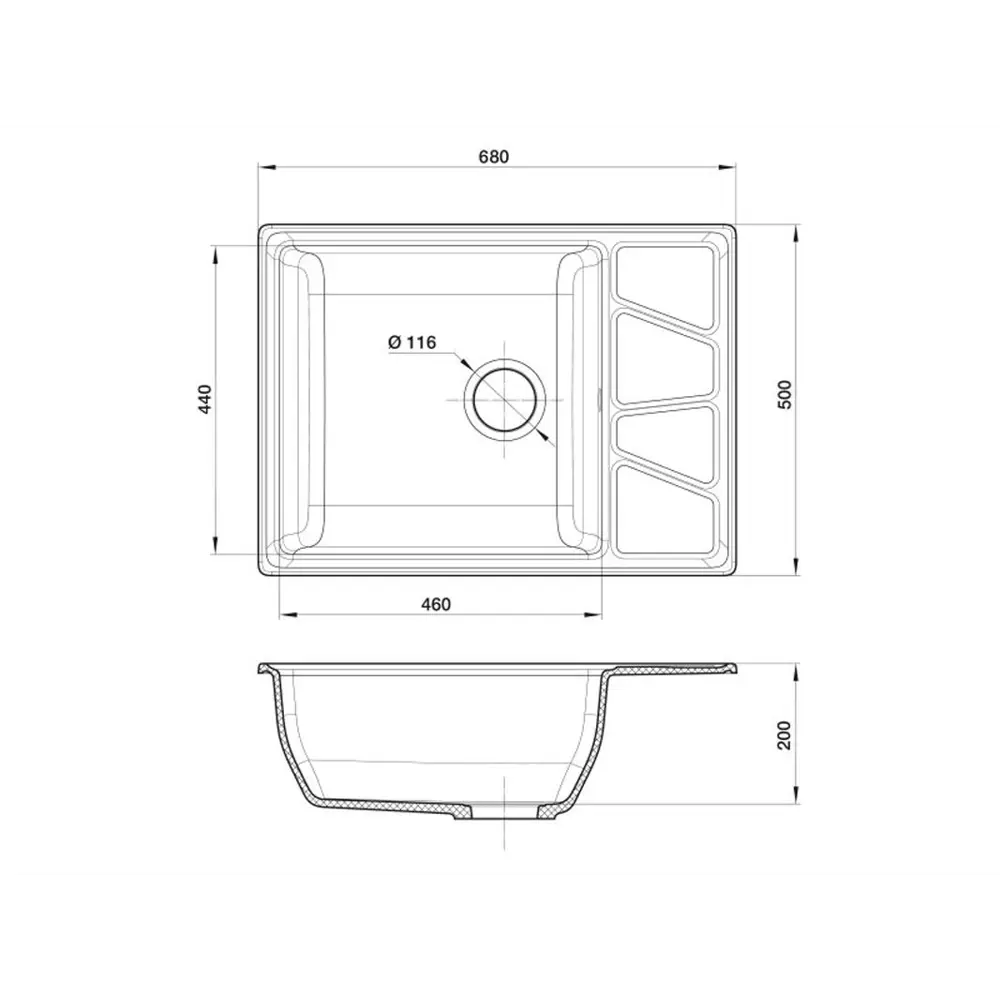 Фото 2 Мойка под столешницу Эко-м Эком 50x68x20 см искусственный камень цвет графит Фото 2 Мойка под столешницу Эко-м Эком 50x68x20 см искусственный камень цвет графит