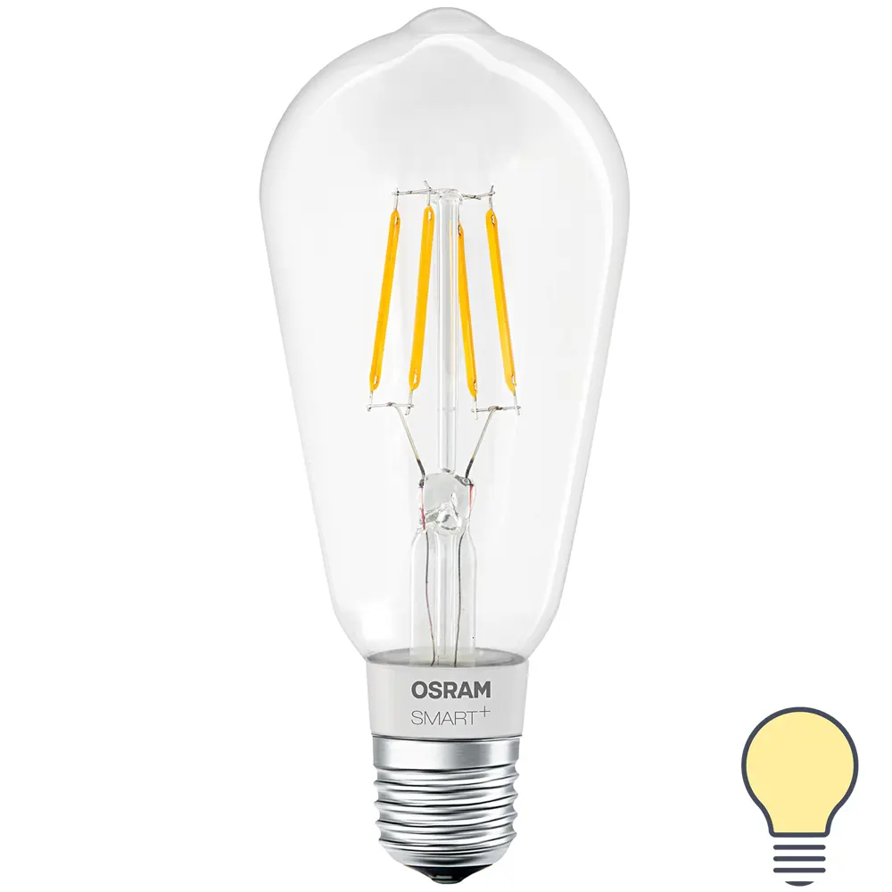 Фото Лампа умная светодиодная Osram Smart Plus E27 220-240 В 5.5 Вт эдисон прозрачная 650 лм, теплый белый свет Фото Лампа умная светодиодная Osram Smart Plus E27 220-240 В 5.5 Вт эдисон прозрачная 650 лм, теплый белый свет