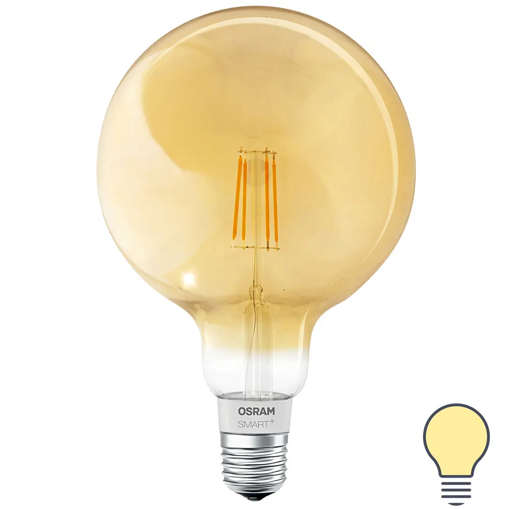 Фото Лампа умная светодиодная Osram Smart Plus E27 220-240 В 5.5 Вт шар большой золотистая 600 лм, теплый белый свет