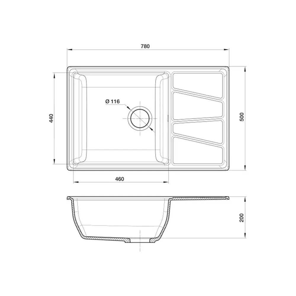 Фото 2 Мойка под столешницу Эко-м М-780 Эком 50x78x20 см искусственный камень цвет песочный