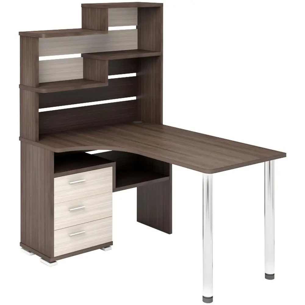 Фото Компьютерный стол Мэрдэс Ср-132-140 шк-ч-лев 101x140x163 см ЛДСП цвет коричневый, бежево-белый Фото Компьютерный стол Мэрдэс Ср-132-140 шк-ч-лев 101x140x163 см ЛДСП цвет коричневый, бежево-белый