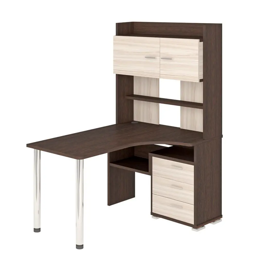 Фото Компьютерный стол Мэрдэс Ср-133-130 вк-прав 101x130x175 см ЛДСП цвет венге, бежево-белый Фото Компьютерный стол Мэрдэс Ср-133-130 вк-прав 101x130x175 см ЛДСП цвет венге, бежево-белый