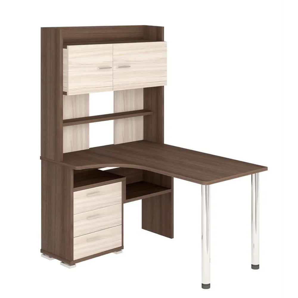 Фото Компьютерный стол Мэрдэс Ср-133-130 шк-ч-лев 101x130x175 см ЛДСП цвет коричневый, бежево-белый Фото Компьютерный стол Мэрдэс Ср-133-130 шк-ч-лев 101x130x175 см ЛДСП цвет коричневый, бежево-белый