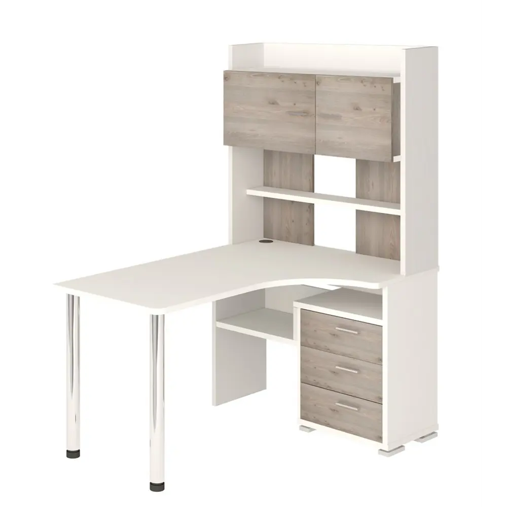 Фото Компьютерный стол Мэрдэс Ср-133-140 бен-прав 101x140x175 см ЛДСП цвет серый дуб, белый жемчуг Фото Компьютерный стол Мэрдэс Ср-133-140 бен-прав 101x140x175 см ЛДСП цвет серый дуб, белый жемчуг