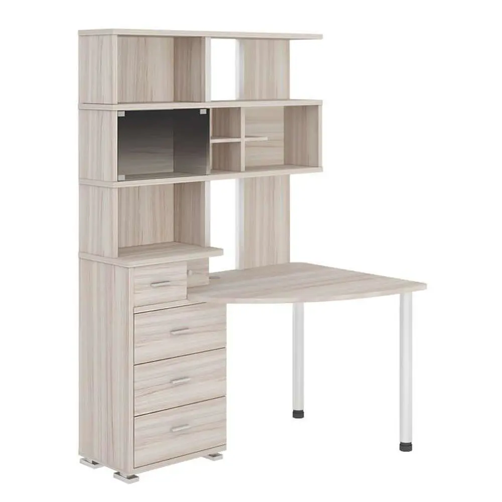 Фото Компьютерный стол Мэрдэс Ср-320 к-прав 135x89x196 см ЛДСП цвет бежево-белый Фото Компьютерный стол Мэрдэс Ср-320 к-прав 135x89x196 см ЛДСП цвет бежево-белый