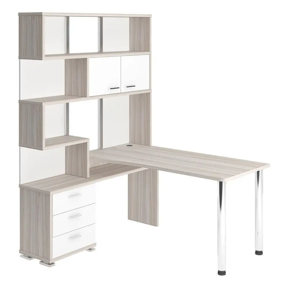 Фото Компьютерный стол Мэрдэс ср-420/150 кбек-лев 130x150x199 см ЛДСП цвет белый жемчуг,бежево-белый Фото Компьютерный стол Мэрдэс ср-420/150 кбек-лев 130x150x199 см ЛДСП цвет белый жемчуг,бежево-белый