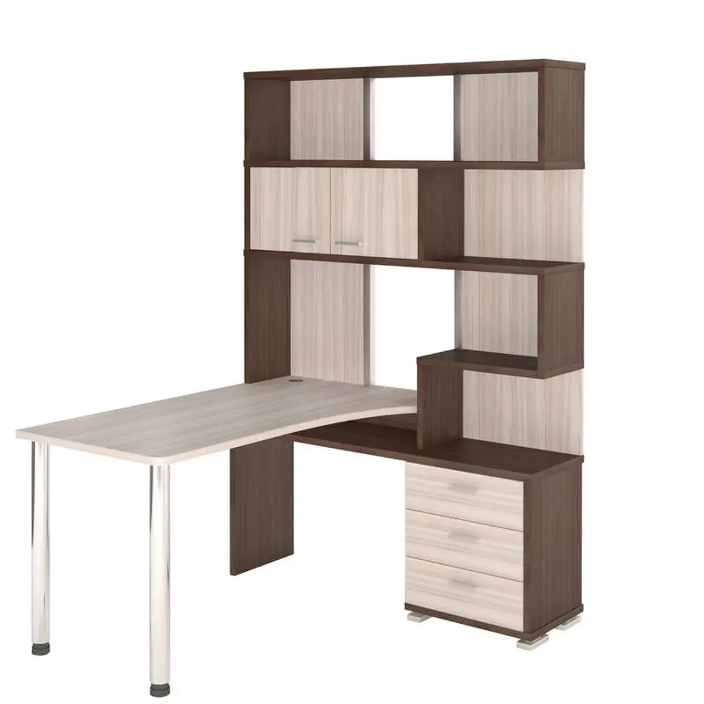 Фото Компьютерный стол Мэрдэс ср-420/150 шкк-ч-прав 130x150x199 см ЛДСП цвет коричневый,бежево-белый Фото Компьютерный стол Мэрдэс ср-420/150 шкк-ч-прав 130x150x199 см ЛДСП цвет коричневый,бежево-белый