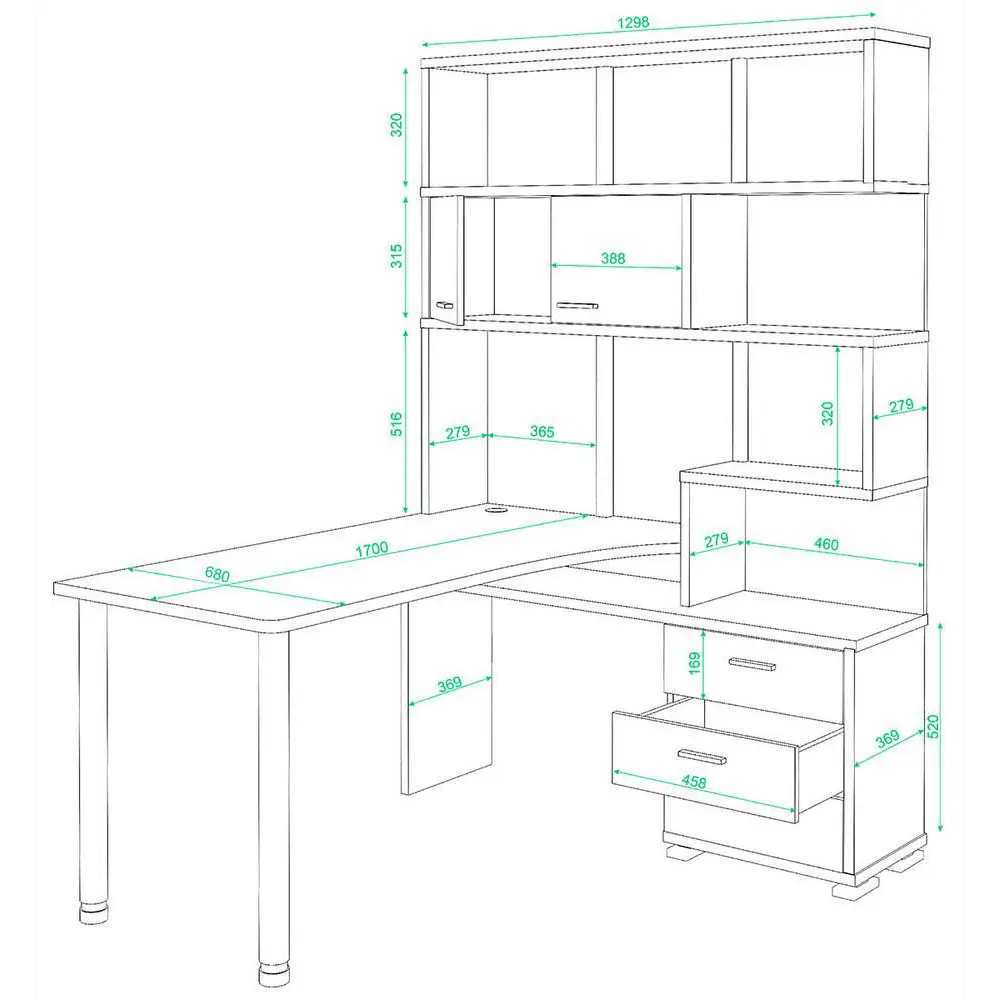 Фото 2 Компьютерный стол Мэрдэс ср-420/170 вкв-лев 130x170x199 см ЛДСП цвет венге,бежево-белый