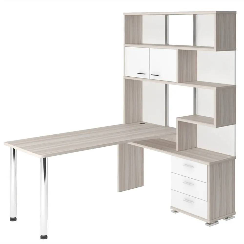 Фото Компьютерный стол Мэрдэс ср-420/170 кбек-прав 130x170x199 см ЛДСП цвет белый жемчуг,бежево-белый Фото Компьютерный стол Мэрдэс ср-420/170 кбек-прав 130x170x199 см ЛДСП цвет белый жемчуг,бежево-белый