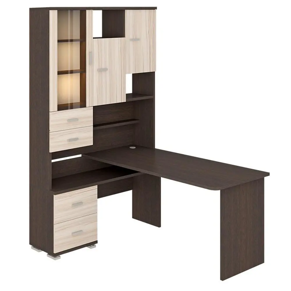 Фото Компьютерный стол Мэрдэс ср-620/160 вкв-лев 130x160x216 см ЛДСП цвет венге,бежево-белый Фото Компьютерный стол Мэрдэс ср-620/160 вкв-лев 130x160x216 см ЛДСП цвет венге,бежево-белый