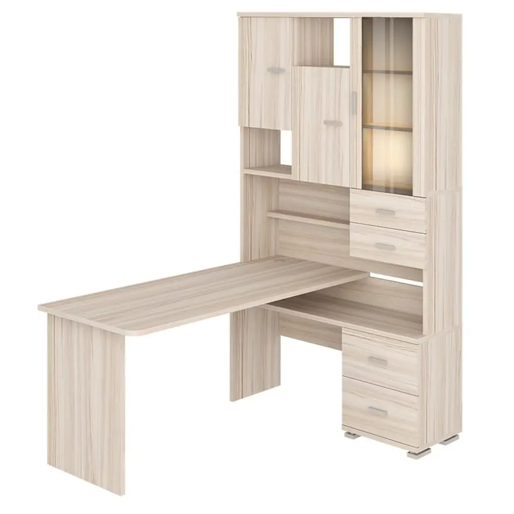 Фото Компьютерный стол Мэрдэс ср-620/160 к-прав 130x160x216 см ЛДСП цвет бежево-белый Фото Компьютерный стол Мэрдэс ср-620/160 к-прав 130x160x216 см ЛДСП цвет бежево-белый